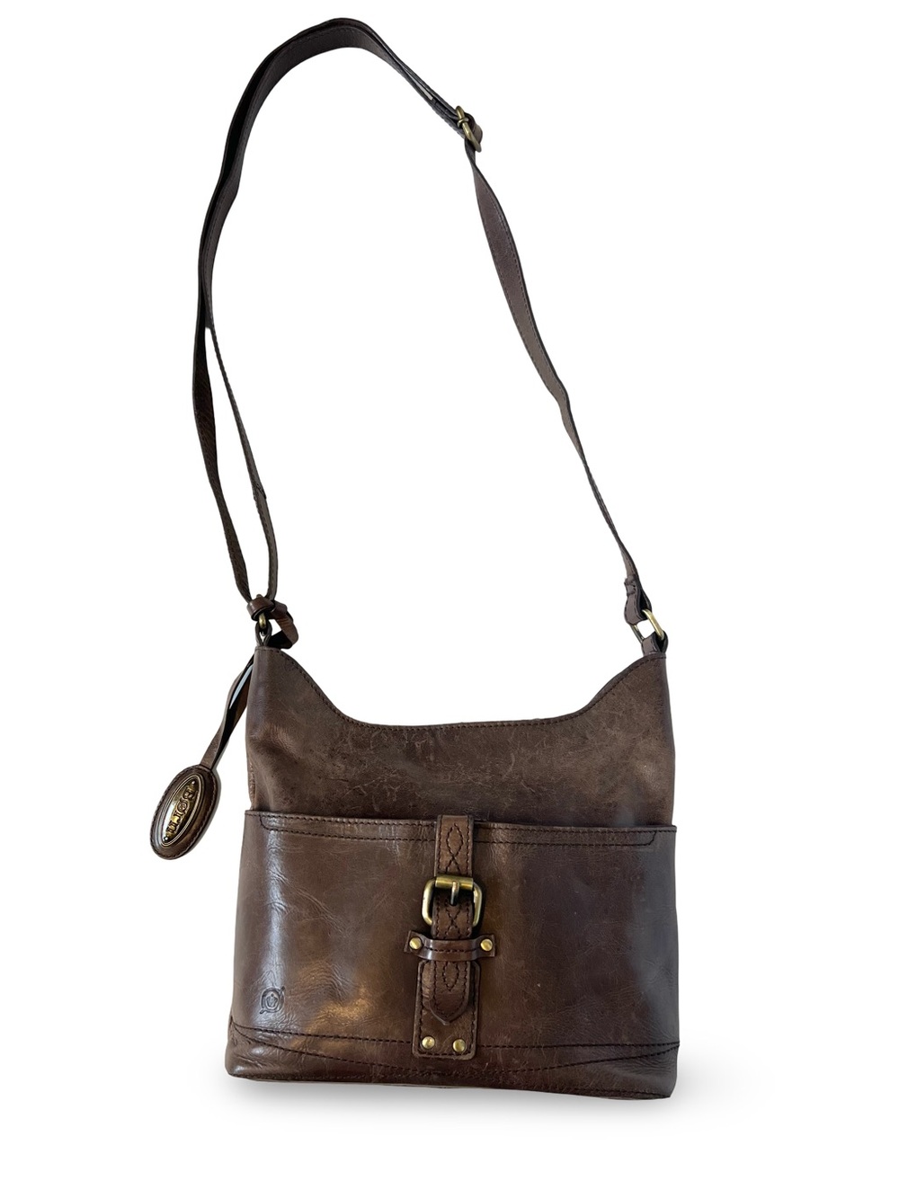 Born brown leather crossbody bag Long strap small purse Boho Bohemian Neutral